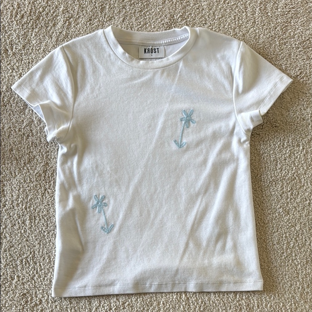 Krost White T-Shirt with Blue Embroidery